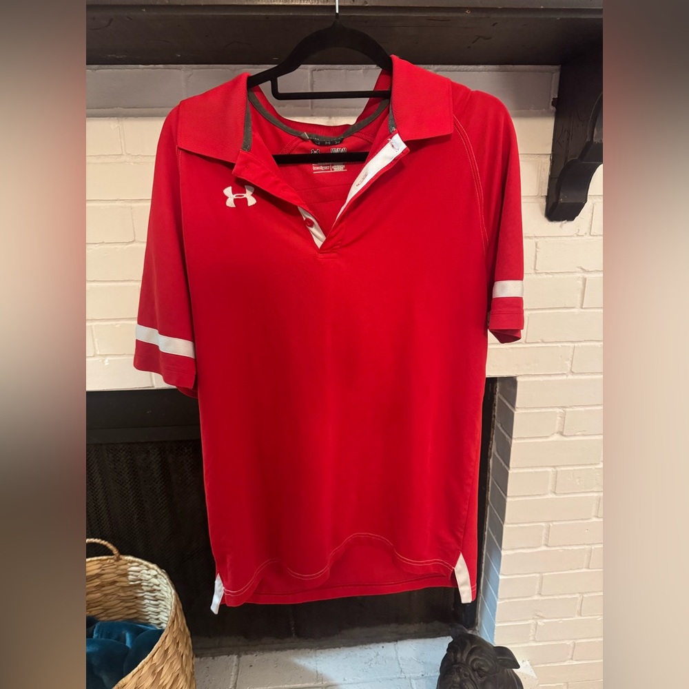 Under Armour Red and White Polo Shirt